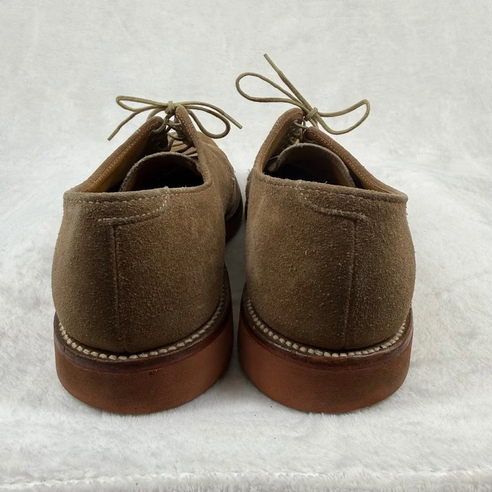 LL Bean Mens Suede Buck Oxfords Tan Brown Red Brick Sole Made‎ in USA 9.5